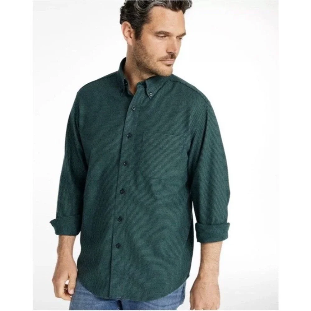 NWT LL Bean Wicked Good Flannel Shirt XL Tall Green Houndstooth Traditional Fit - Picture 3 of 10